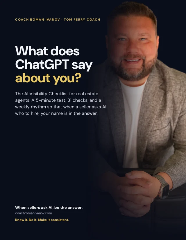 Cover of the AI Visibility Checklist for real estate agents by Coach Roman Ivanov